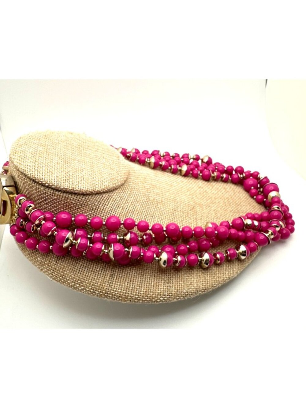 Talbots Vibrant Pink Necklace Multistrand Beads Barbiecore Timeless Granny Chic - Picture 4 of 8